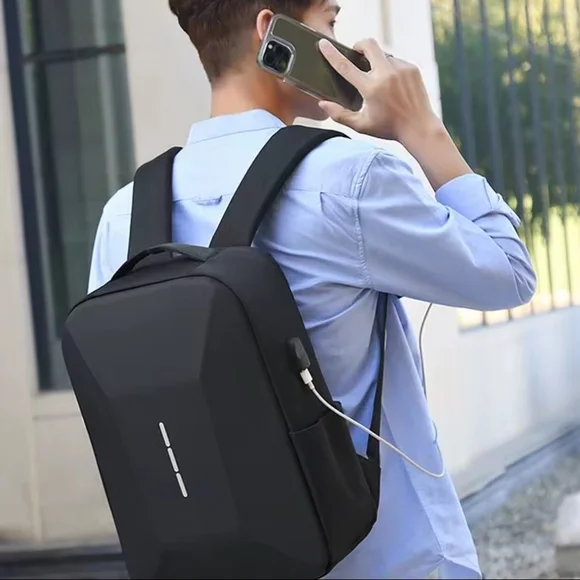 Sleek Black Anti-Theft Laptop Backpack with USB Port - Picture 11 of 13